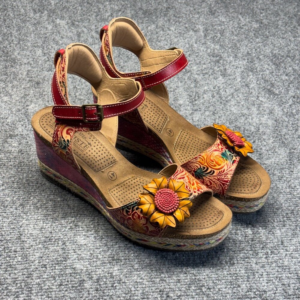 L'Artiste by Spring Step EU 41 US 10.5 Wedge Sandals Floral Leather